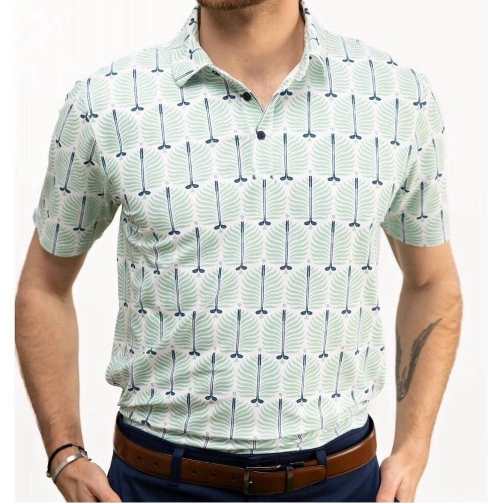 Smith & Quinn Mens XXL Golf Polo Shirt Green Palm Leaf Club Print Performance